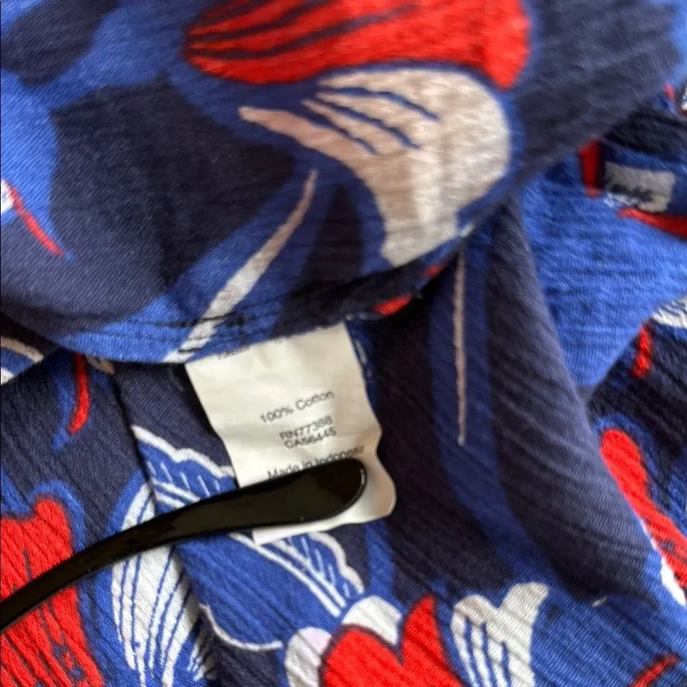 J. CREW Floral Tunic Gauzy Crinkle Cotton Split Neck Dress Blue Red White Small